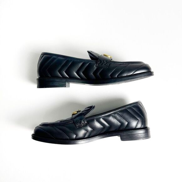 GUCCI Marmont Black Loafers 38.5 US 8 Matelasse Leather Quilted GG Logo - Picture 9 of 14
